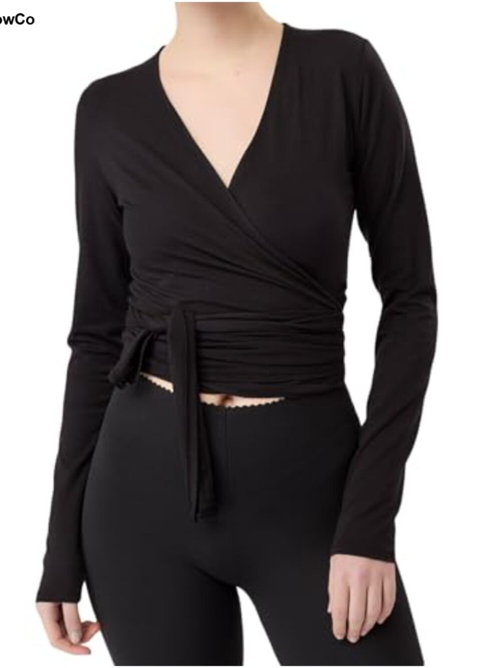 Women's Pilates Wrap Top Long Sleeve Self Tie Waist Yoga Blouse